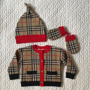 Burberry Baby Cardigan Set with Hat and Mittens